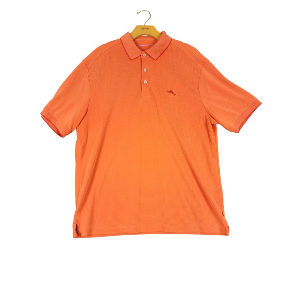 Tommy Bahama IslandZone‎ Polo Shirt Mens Large Orange Textured Short Sleeve L